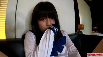 18 years old teen Japanese with small tits squirts and gets orgasm with finger bang and sex toy. Amateur Asian with costume cosplay gives blowjob deeply. Mao 7 OSAKAPORN
